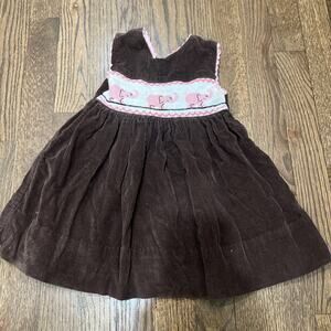 Little Follies Girl Dress Size 1 Brown Corduroy Pink Elephants Vintage